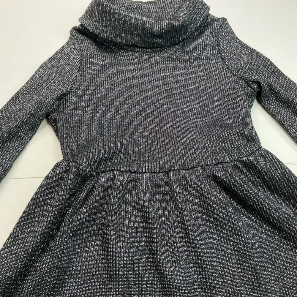 Rare Editions Silver Metallic Cowl Neck Dress Kids Size 12 Shimmer Long Sleeve